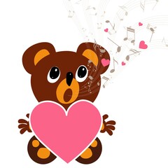 Cute teddy bear print. Cute illustration of a singing teddy bear for baby t-shirt, baby clothes, invitation, baby design.
