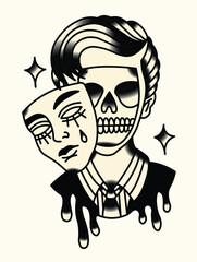 SKULL TRADITIONAL TATTOO ON WHITE BACKGROUND