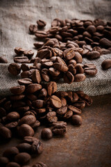 Roasted coffee beans macro close up background
