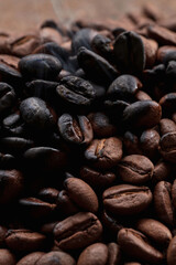 Roasted smoking coffee beans macro close up creative background