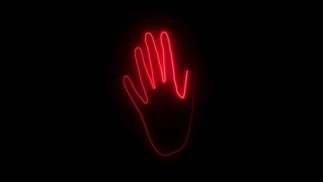 left-hand shape red neon glow Black background and copy space. Abstract animation for overlay or blending. Motion Graphic.