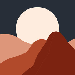 2D illustration flat design with beige color dune or desert waves. Abstract wall art, print decor.