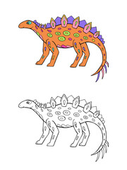 Vector Illustration of dinosaurs. Beautiful drawings with patterns and small details. Cartoon dinosaurs set.