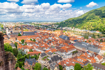 Fototapeta na wymiar beautiful view of the old town of Heidelberg in summer. Heidelberg on the Neckar River in Germany is known for its university and romantic flair