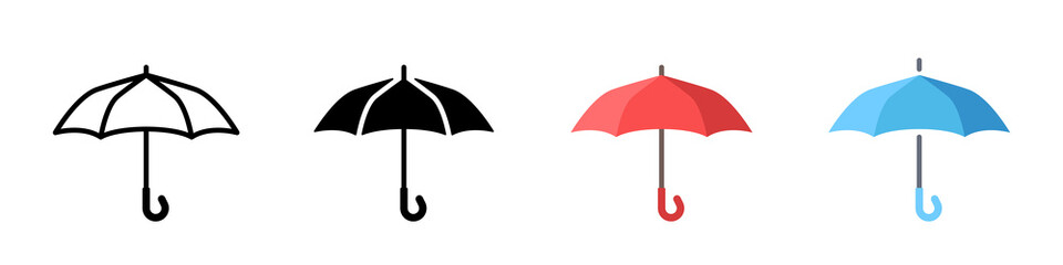 Flat cartoon umbrella. Set of  vector umbrellas. Vector clipart isolated on white background.	 - obrazy, fototapety, plakaty