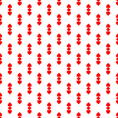Repeated red figures on white background. Ethnic wallpaper. Seamless surface pattern design with arrows ornament. Rhombuses and pentagons motif. Digital paper for textile print, web designing.