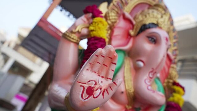 Close up of Lord Ganesha Murti, Ganesh Chaturthi Indian Festival, Colorful Indian Backgrounds, indian culture