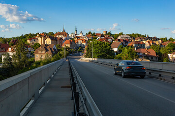 Bridge over the river Luznice and the city of Tabor in the background. Czechia