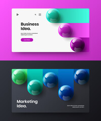 Colorful web banner design vector layout bundle. Trendy realistic spheres journal cover template composition.