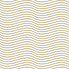 Simple gold and white curved wavy lines pattern. Vector seamless texture with waves, horizontal stripes. Modern abstract golden background with optical illusion effect. Repeat design for decor, print