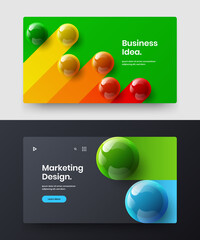 Original flyer design vector concept collection. Multicolored realistic balls company identity template composition.