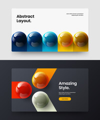 Colorful company brochure vector design layout bundle. Clean realistic spheres horizontal cover template composition.