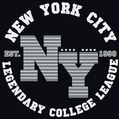 NY college league print for t-shirt design