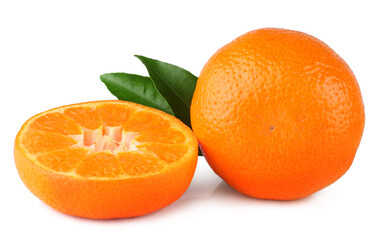 Tangerine and slice isolated on a white background.