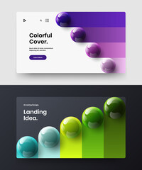 Original realistic spheres postcard illustration composition. Fresh site screen vector design template collection.