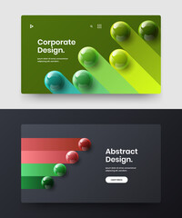 Minimalistic 3D balls journal cover concept collection. Creative website design vector layout set.