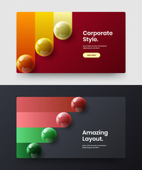 Creative 3D spheres front page concept collection. Original cover design vector layout set.