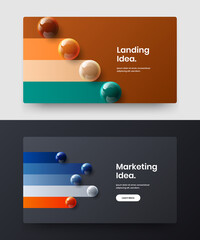 Vivid realistic spheres corporate brochure layout composition. Bright postcard design vector illustration set.