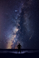 Fototapeta na wymiar Man observing night sky in nature.