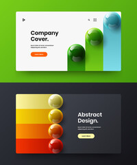 Clean realistic spheres website screen concept bundle. Fresh front page design vector layout composition.