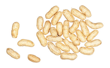 Peanuts isolated on a white background, top view