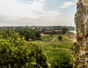 Fototapeta na wymiar a view from the wall to the yard of Akkerman fortress in Bilhorod-Dnistrovsky, Odessa region, Ukraine