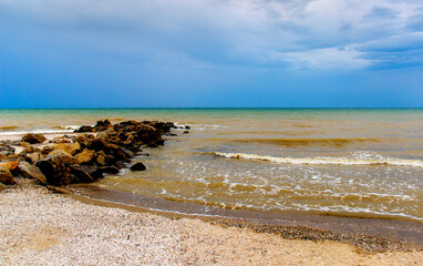 landscape of the sea and stones, Azov sea, Ukraine