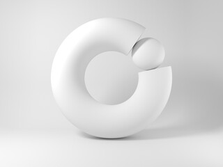 Sphere replacing missed sector of a torus, abstract 3d rendering