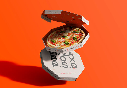 3D Levitating Octagon Pizza Boxes Mockup
