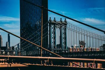 Fototapeta premium city bridge at sunset, new york, Brooklyn Bridge