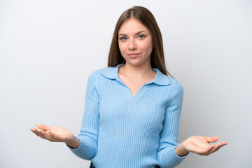 Young Lithuanian woman isolated on white background having doubts