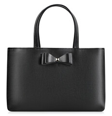 Black leather cosmetic bag without logo, mockup isolated on white background