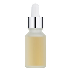 Container for cosmetic products with a dispenser, 
matte jar with yellow face oil, for skin, mock up, isolated on white background
