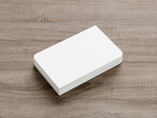 3D illustration. White business card on wooden background