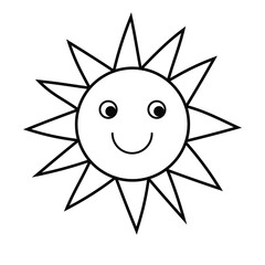 Vector illustration of a smiling sun. Cartoon doodle style hand drawn. For fabric design, educational materials for children, postcards with the Day of the Sun
