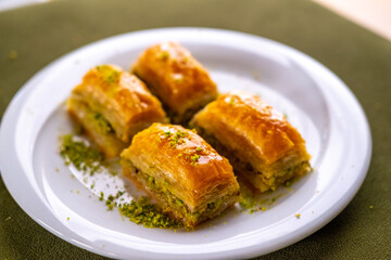 Turkish baklava with syrup and pistachio