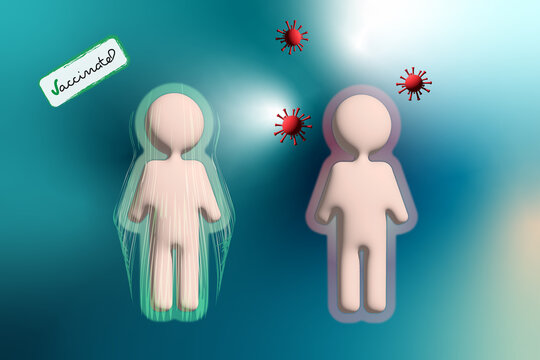 Vaccinated and unvaccinated person surrounded by viruses