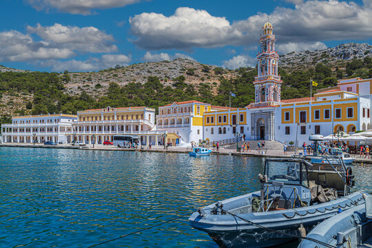 Panormitis Port and the Monastery of St. Archangel Michael of Panormitis, Symi island, Greece