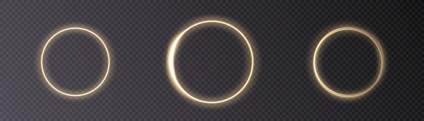 Light gold circle. Round golden line light effect. Glowing golden circle. PNG. EPS vector