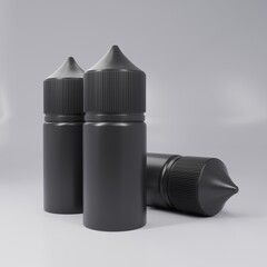 Liquid bottles for electronic cigarettes. Container for vape liquid. Jars, 3d rendering.