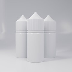 Liquid bottles for electronic cigarettes. Container for vape liquid. Jars, 3d rendering.