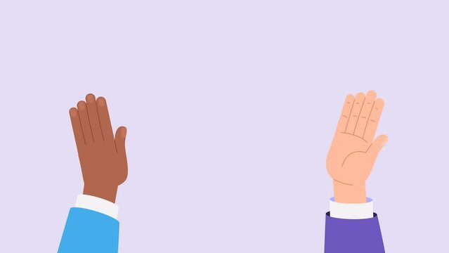 High five hands animation. Celebration of great business work achievement concept, help, teamwork. Success and cooperation. Friends, team and colleagues. Cartoon style stock video