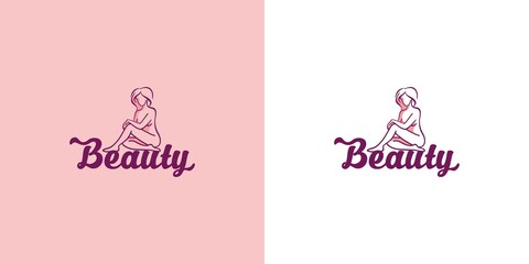 Illustration, beautiful body. Linear, modern drawing of a skinny girl. Logo for beauty salon, shugaring studio, massage, spa