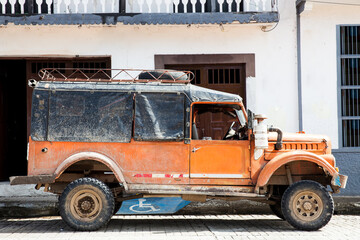 Traditional off road vehicle used for the transport of people and goods in rural areas in Colombia