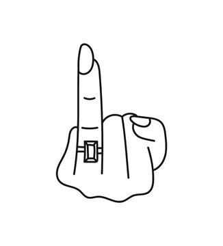 Finger with Ring Line Drawing Isolated on White
