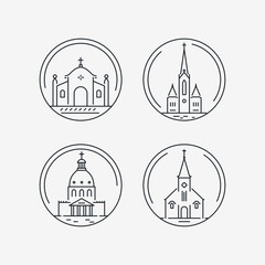 Church line icon set. Religion symbol, christian logo. Vector illustration