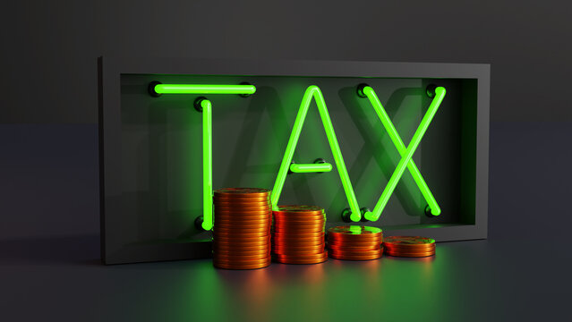 Green Neon Tax Sign With Coins