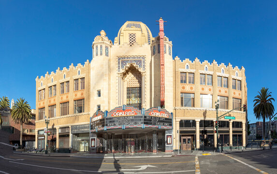 The Morning Sun Rises On The Iconic Fox Oakland Theatre, A Concert Hall And Former Movie Theater In Downtown Oakland.