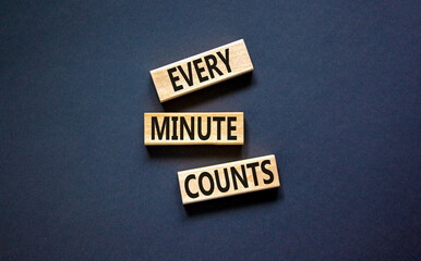 Every minute counts symbol. Concept words Every minute counts on wooden blocks on a beautiful black table black background. Business, motivational and every minute counts concept. Copy space.