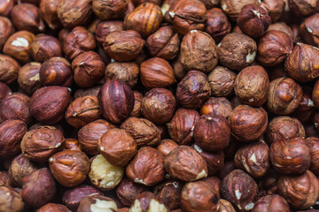 Nut hazelnut close-up as a background